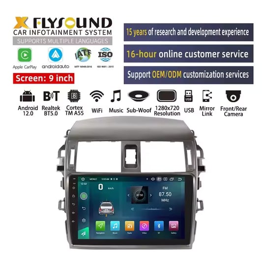 Flysonic upgrade BT gps and carplay android car stereo for Toyota Corolla 2007 2008 2009 2010 2011 2012 2013