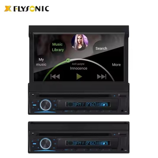 Flysonic single din car DVD player with retractable 7" TFT touch screen